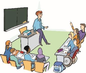 Die Illustration zeigt eine Unterrichtssituation in einem Klassenzimmer.