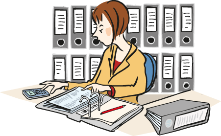 Die Illustration zeigt eine Frau bei der Arbeit in einem Büro.